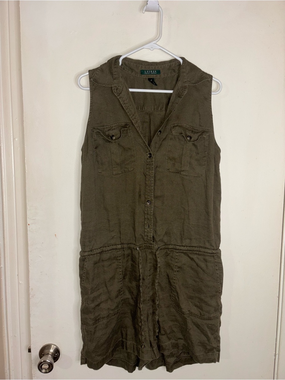 Lauren Ralph Lauren Olive Utility Sleeveless Romper